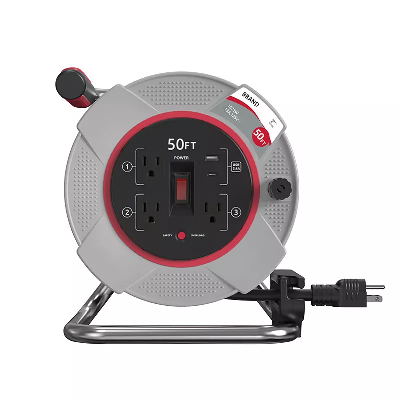 3 изхода Usb2.4a пластмасова макара за кабел 50 фута със защита от претоварване 3 изхода Usb2.4a пластмасова макара за кабел 50 фута със защита от претоварване